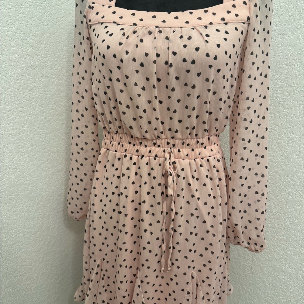 Mi Ami  Blush Heart Pattern Long Sleeve Dress